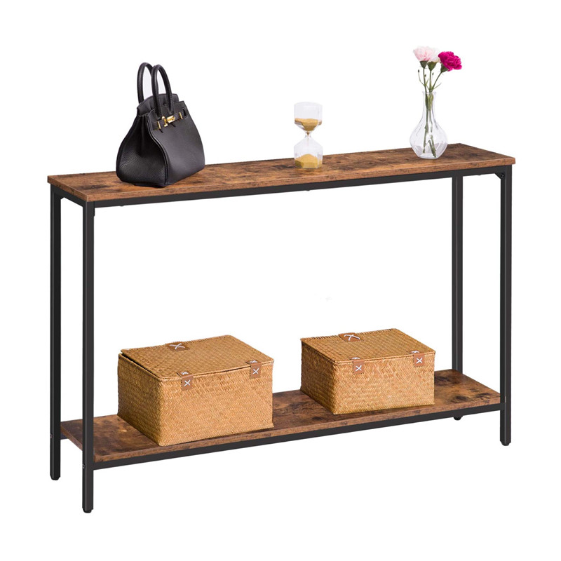 Narrow Nightstand for Small Spaces, End Table, Sofa Side Table with 2-Tier Storage Shelf, for Living Room, Entryway, Bedroom, Metal Frame and Easy Assembly, Rustic Brown