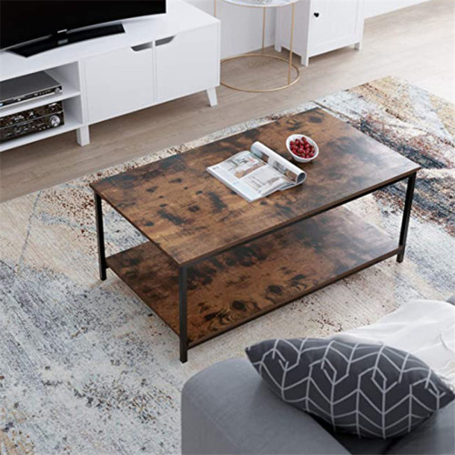 Coffee Table with Metal Frame,2-Tier Tea Table with Storage Shelf,Cocktail Table TV Stand Side End Table, Accent Furniture for Home Office Living Room