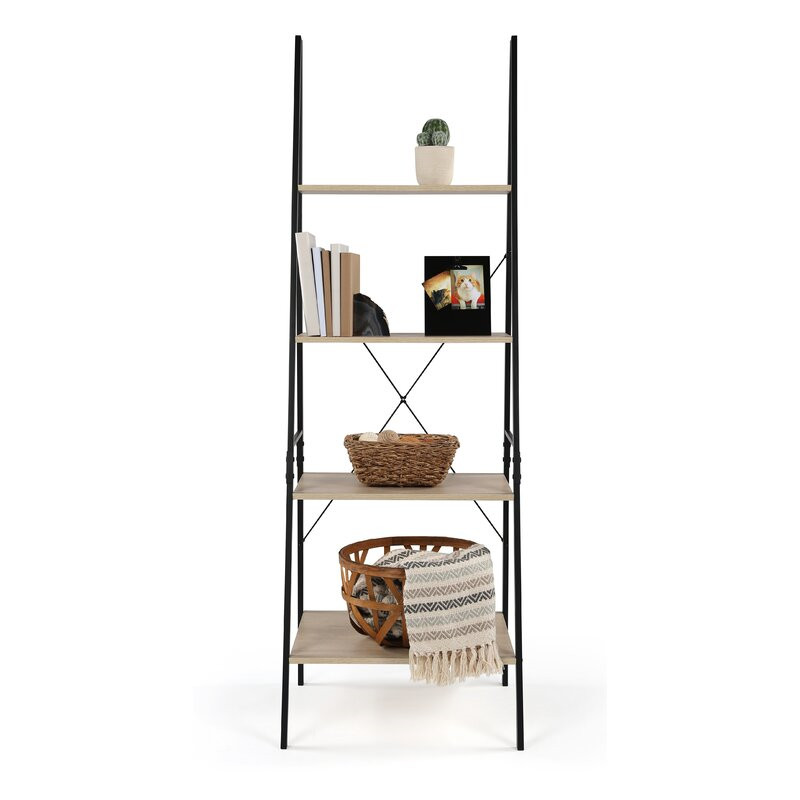 A-shape shelf with 4 Tier Bookcase,bookshelf for multi-purpose in living room or bedroom Light Brown & Black