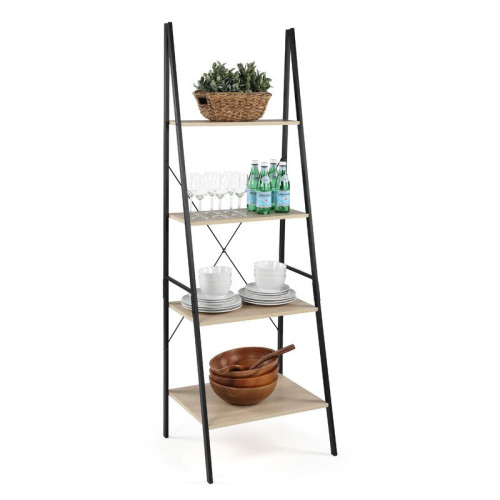 A-shape shelf with 4 Tier Bookcase,bookshelf for multi-purpose in living room or bedroom Light Brown & Black