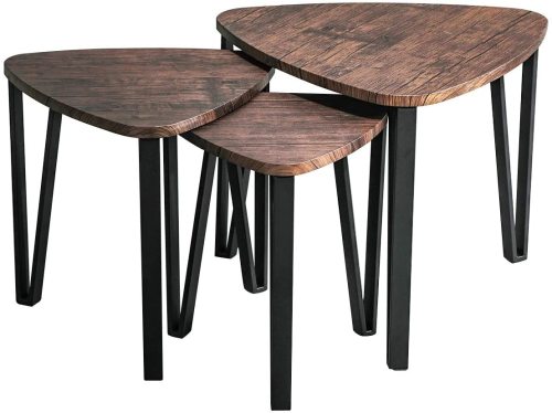Nesting Coffee Table, Set of 3 End Tables for Living Room, Stacking Side Tables, Easy Assembly, Wood Look Accent Furniture with Metal Frame, Rustic Brown and Black