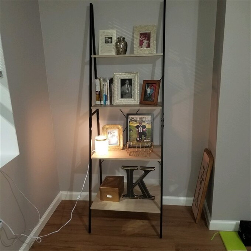 A-shape shelf with 4 Tier Bookcase,bookshelf for multi-purpose in living room or bedroom Light Brown & Black