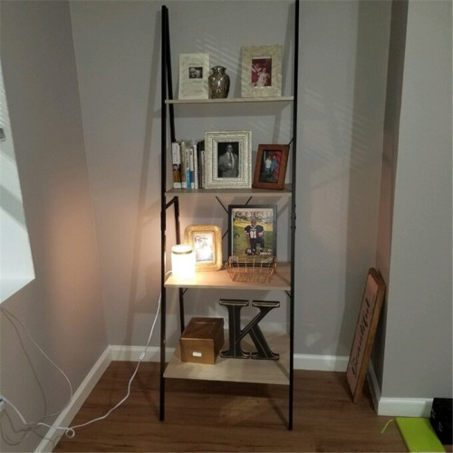 A-shape shelf with 4 Tier Bookcase,bookshelf for multi-purpose in living room or bedroom Light Brown & Black