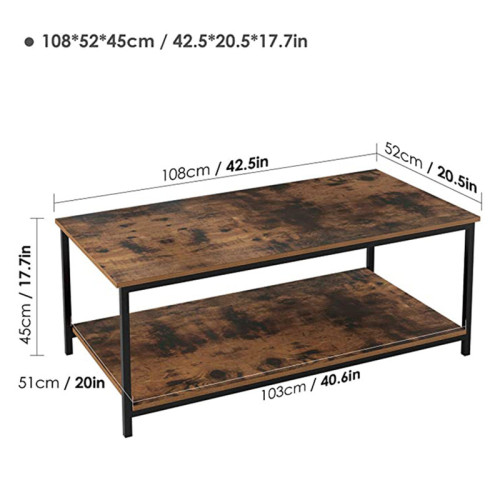 Coffee Table with Metal Frame,2-Tier Tea Table with Storage Shelf,Cocktail Table TV Stand Side End Table, Accent Furniture for Home Office Living Room