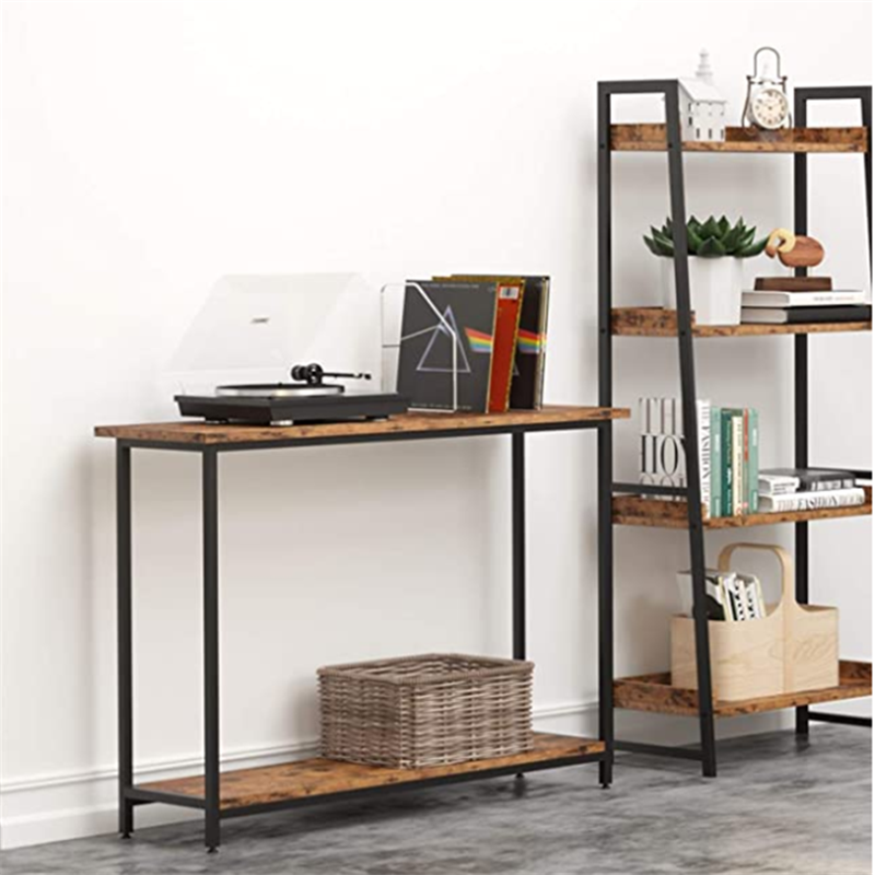 Narrow Nightstand for Small Spaces, End Table, Sofa Side Table with 2-Tier Storage Shelf, for Living Room, Entryway, Bedroom, Metal Frame and Easy Assembly, Rustic Brown