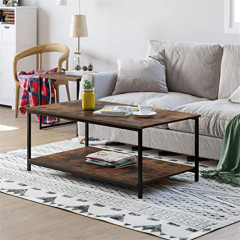 Coffee Table with Metal Frame,2-Tier Tea Table with Storage Shelf,Cocktail Table TV Stand Side End Table, Accent Furniture for Home Office Living Room