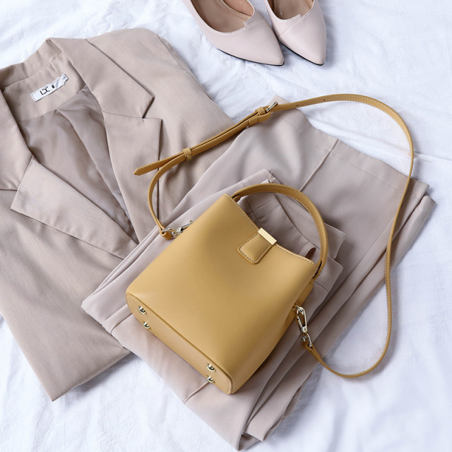 Genuine leather female bag summer bucket bag