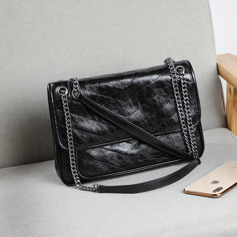 Oil wax leather chain bag