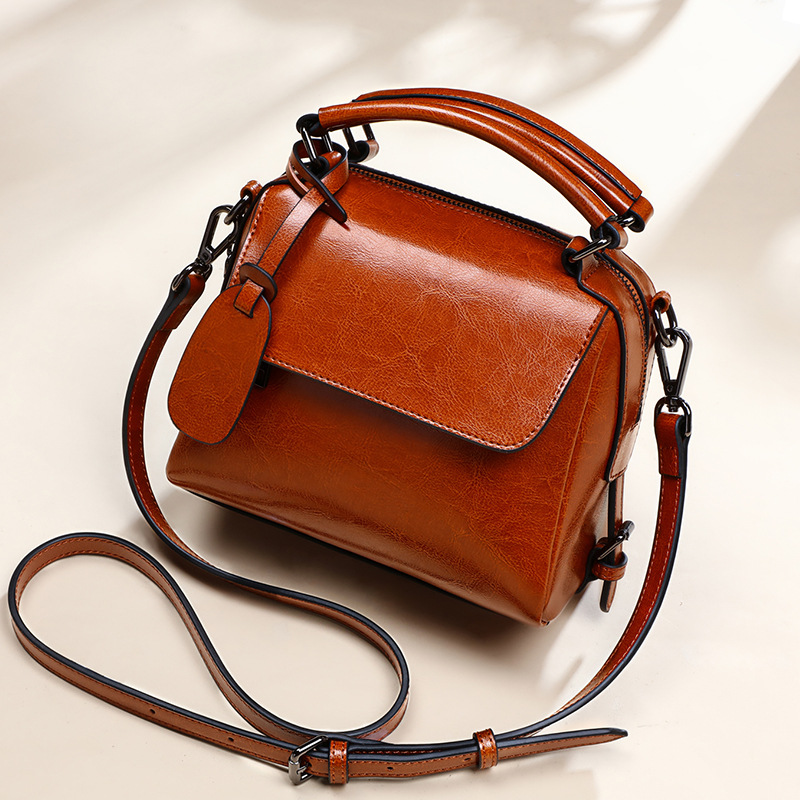 Fashion oil wax leather shoulder bag