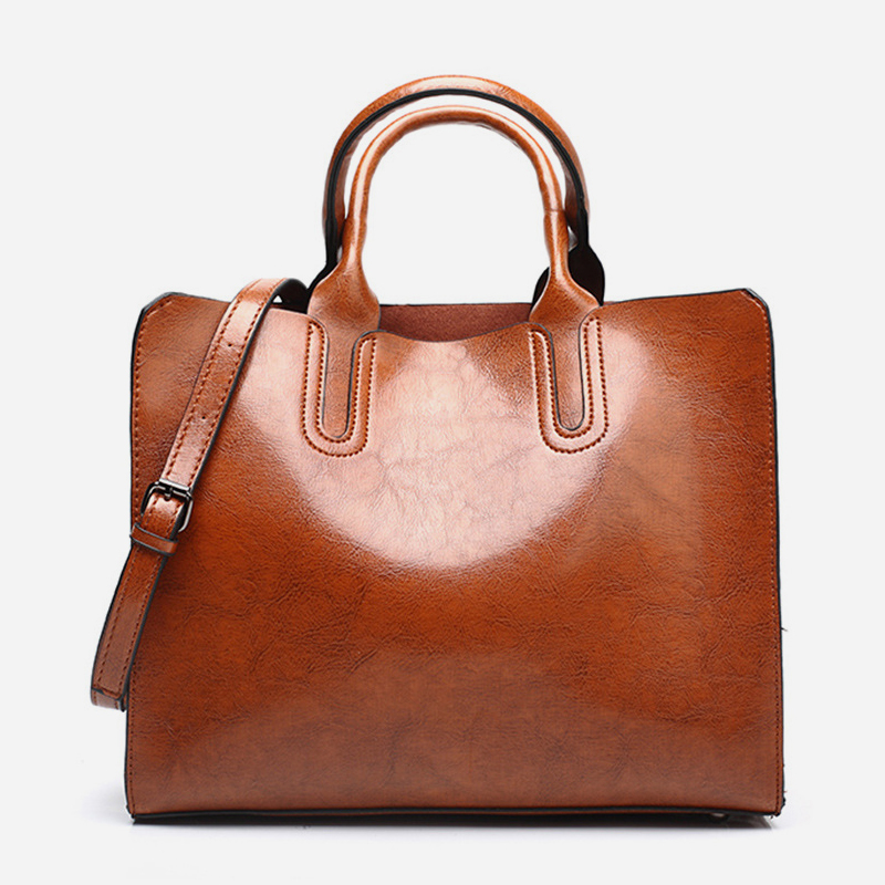 Vintage oil wax leather tote bag