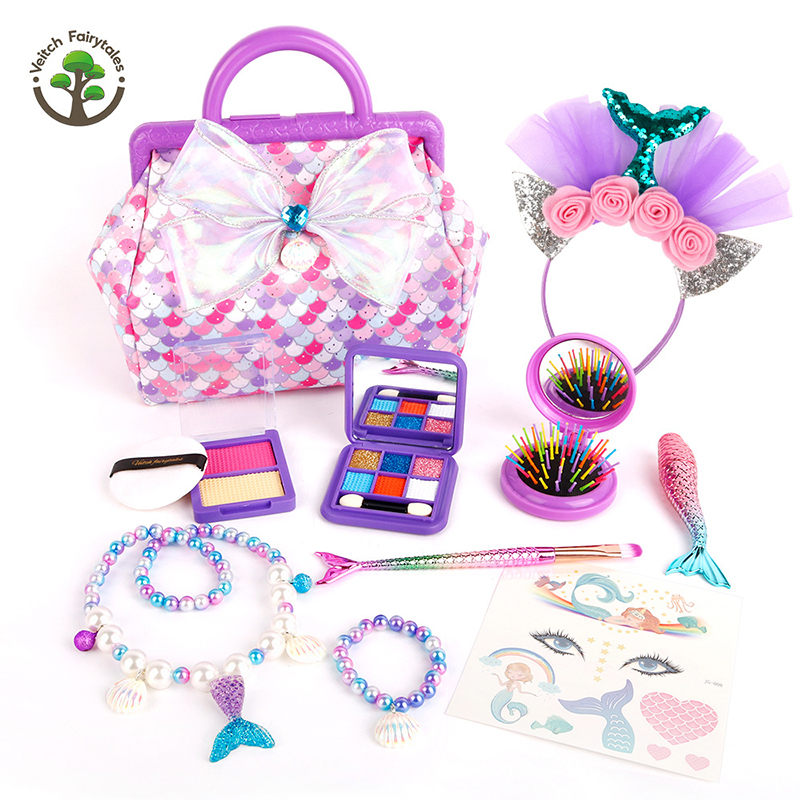 Mermaid girls girls children small princess dressing up jewelry box beauty handbag set toys makeup