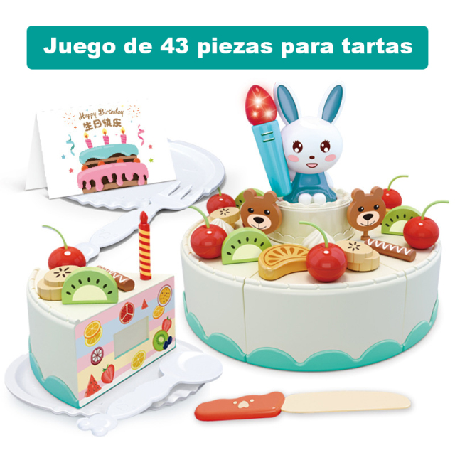 Children boys and girls play house toys cake cutting fun with lights and music blowing candles cake toys