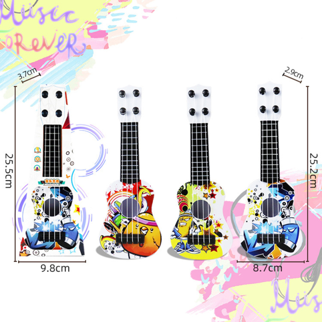 Kindergarten guitar toys 25CM can play simulation ukulele mini variety of guitar color box gift