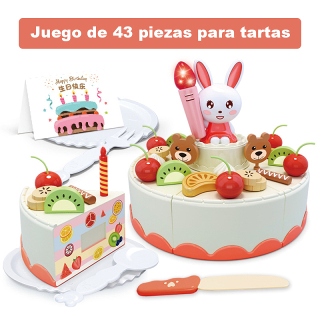 Children boys and girls play house toys cake cutting fun with lights and music blowing candles cake toys
