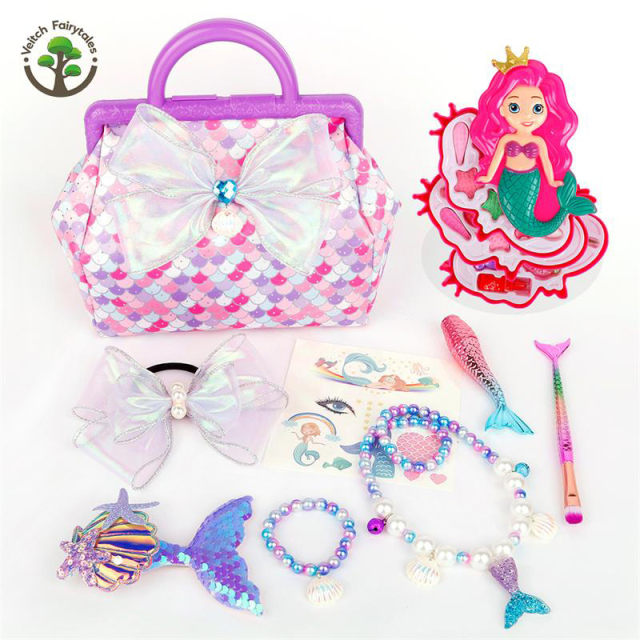 Mermaid girls girls children small princess dressing up jewelry box beauty handbag set toys makeup