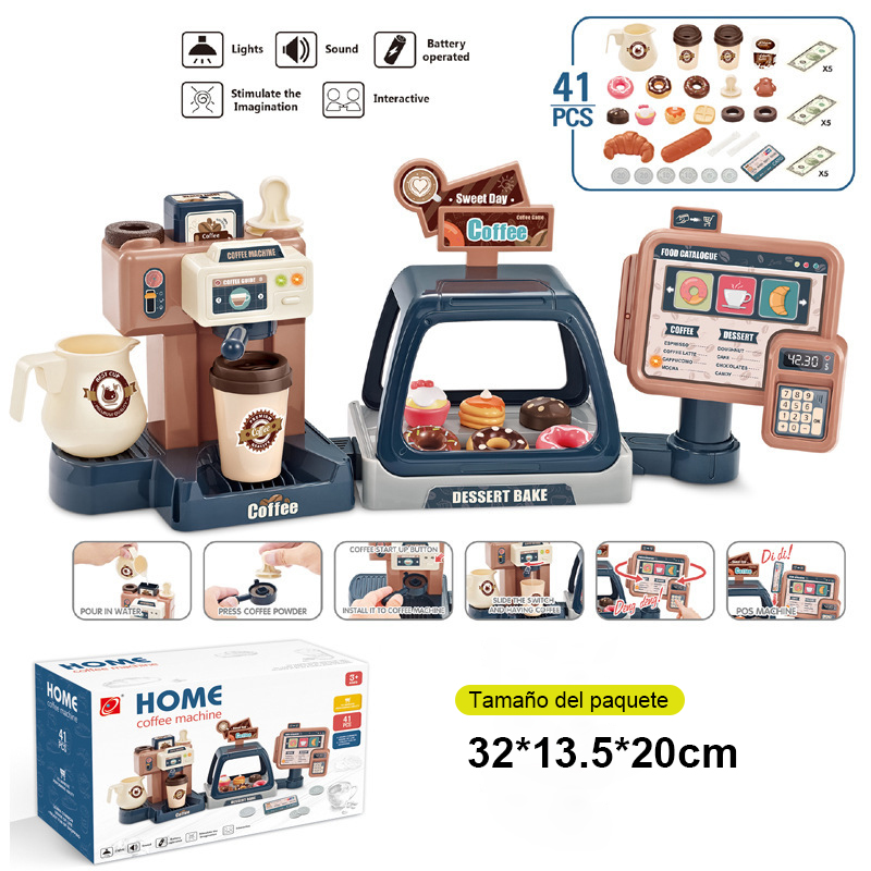 Children's simulation out of the water coffee machine candy donuts shopping swipe card cashier supermarket play house toys