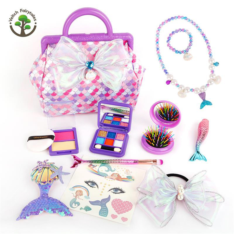 Mermaid girls girls children small princess dressing up jewelry box beauty handbag set toys makeup
