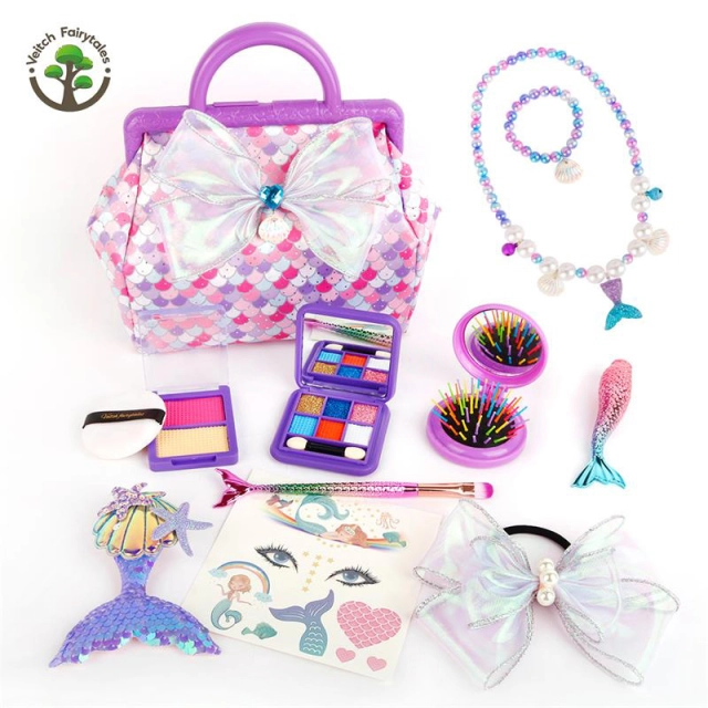 Mermaid girls girls children small princess dressing up jewelry box beauty handbag set toys makeup