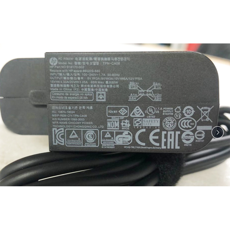 HP Laptop AC Adapter Power supply TPN-CA06 65W 20V 3.25 TYPE-C 860209-850 918170-002
