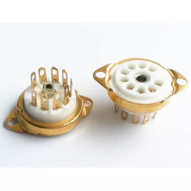 1PC GZC9-C-1-2-G Chassis Mount 9Pin Tube Socket Gold plated for valve tube 6DJ8 EL84 6922 12AX7 12AT7 12AU7