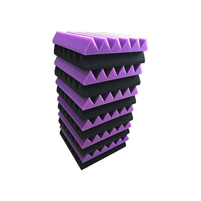 12 Pack  Wedge purple/Black Acoustic Foam Panel  Acoustic Soundproofing Studio Foam Tiles 2"x12"x12" 300X300X50mm