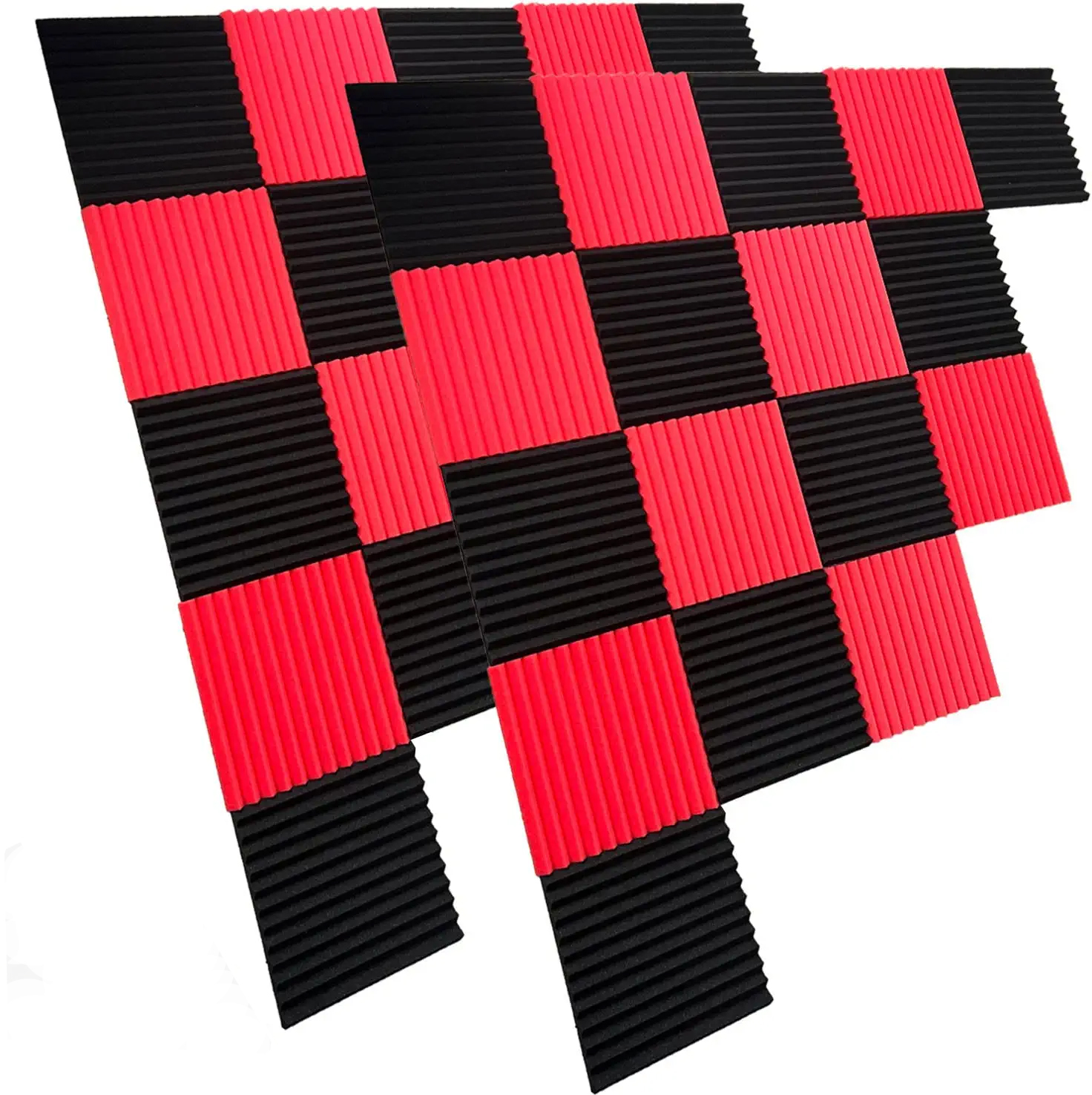 48pcs/lot Pack BLACK Red Acoustic Foam Panel Wedge Studio Soundproofing Wall Tiles 12" X 12" X 1" 300X300X25mm  Stock in USA and Germany