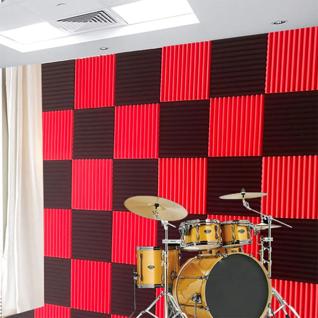 48pcs/lot Pack BLACK Red Acoustic Foam Panel Wedge Studio Soundproofing Wall Tiles 12" X 12" X 1" 300X300X25mm  Stock in USA and Germany