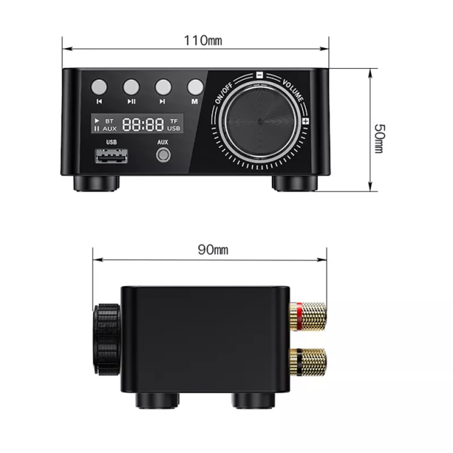 1pc Silver white HiFi Audio Stereo Digital Amplifier Support Bluetooth 5.0 MA12070 Desktop AMP AUX USB TF Card Player with adapter