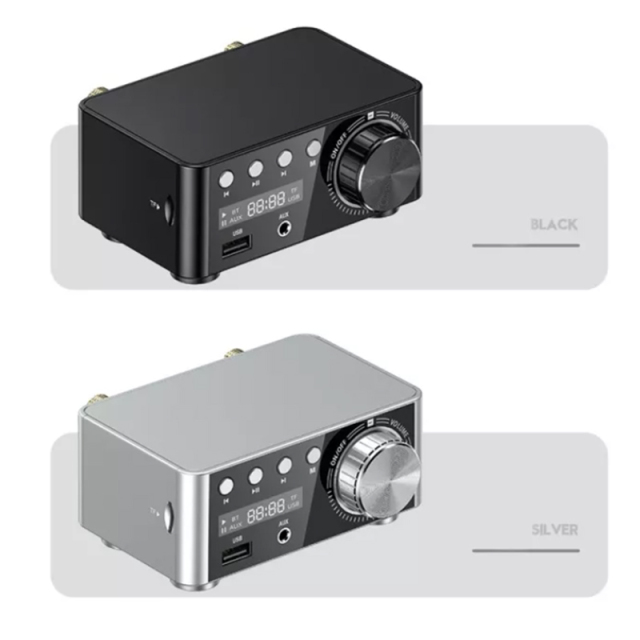 1pc Silver white HiFi Audio Stereo Digital Amplifier Support Bluetooth 5.0 MA12070 Desktop AMP AUX USB TF Card Player