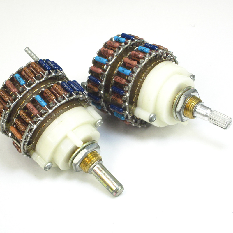 1pc 2 channels 10K 50K 100K 4 Pole 4X24 Step rotary switch volume Attenuator Potentiome​ter rotary switch with DALE Resistor peduncular shaft