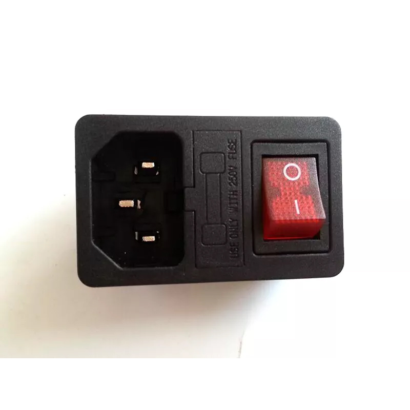 1PC AC Power Socket Connector With Fuse Holder Red Button light Switch 250V 10A No screw