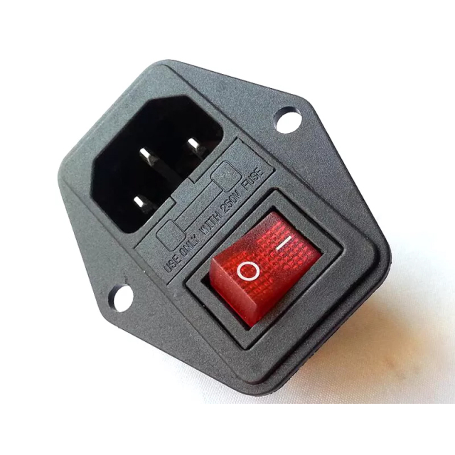1PC AC Power Socket Connector With Fuse Holder Green Red Button Switch 250V 10A