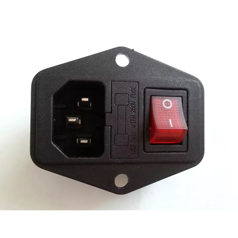 1PC AC Power Socket Connector With Fuse Holder Green Red Button Switch 250V 10A