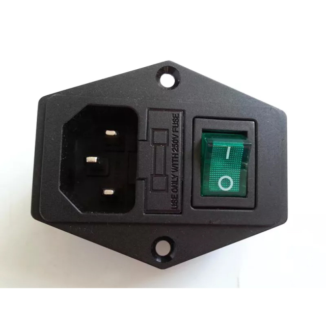 1PC AC Power Socket Connector With Fuse Holder Green Red Button Switch 250V 10A