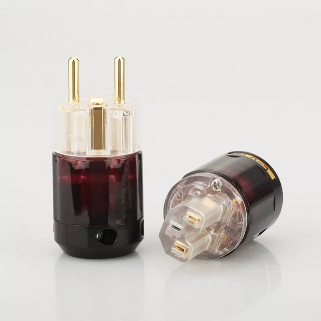 1 pair P-079E/C-079 24k Gold-Plated Power Plug EU version power plug for tube amplifier DIY transparent