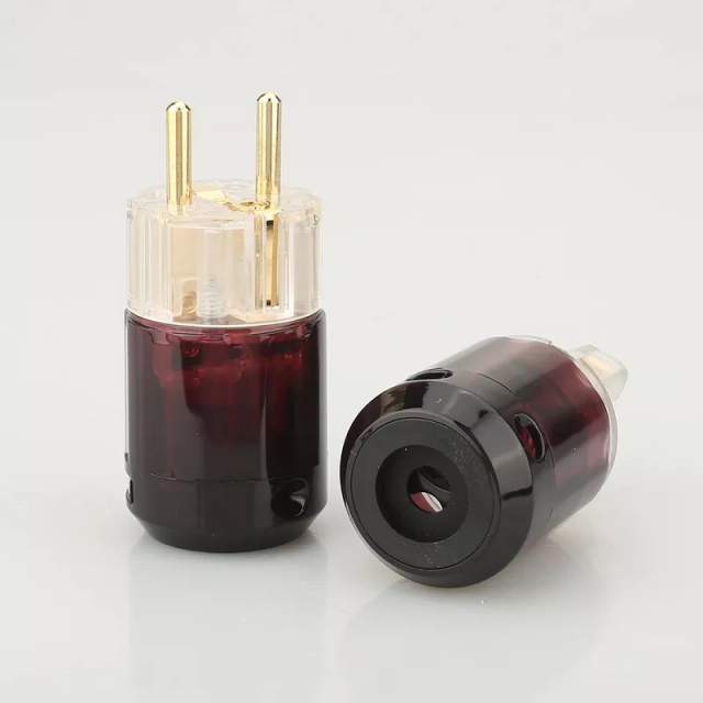 1 pair P-079E/C-079 24k Gold-Plated Power Plug EU version power plug for tube amplifier DIY transparent