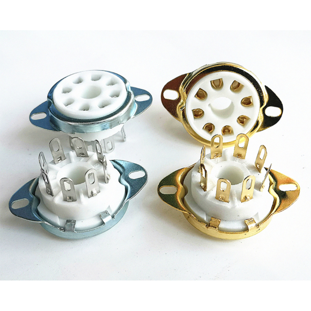 1PC Silver Gold plated Back Mounting 8Pin Ceramic Tube Socket Valve For KT88 6550 EL34 6SN7