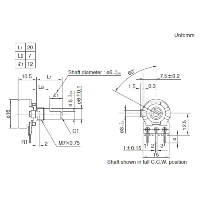 3pin ALPS RK163 Volume potentiometer STEREO 10KB 20KB 50K 100K