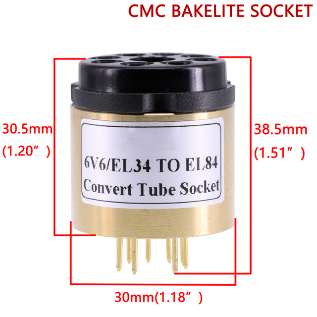 1PC 6V6 TO EL84 EL34 TO EL84 6BQ5 6P14 6P15 Vacuum tube socket adapter converter Copper shell+CMC Bakelite Socket E