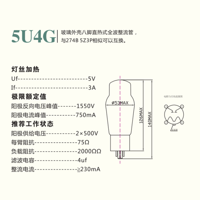 1pc LINLAI HIFI 5U4G GZ34 5AR4 Vacuum Tube Valve Amplifier Audio Diy tube