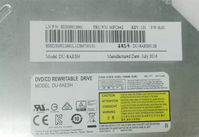 Laptop SATA DVD Burner 9.5mm Super DVD RW drive DU-8AESH FRU:00FC442