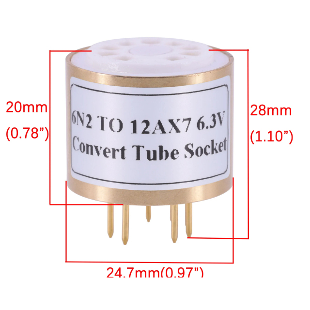 1pc 6N2 TO 12AX7 6.3V Valve Tube Amplifier Socket converter adapter ceramic socket with copper case
