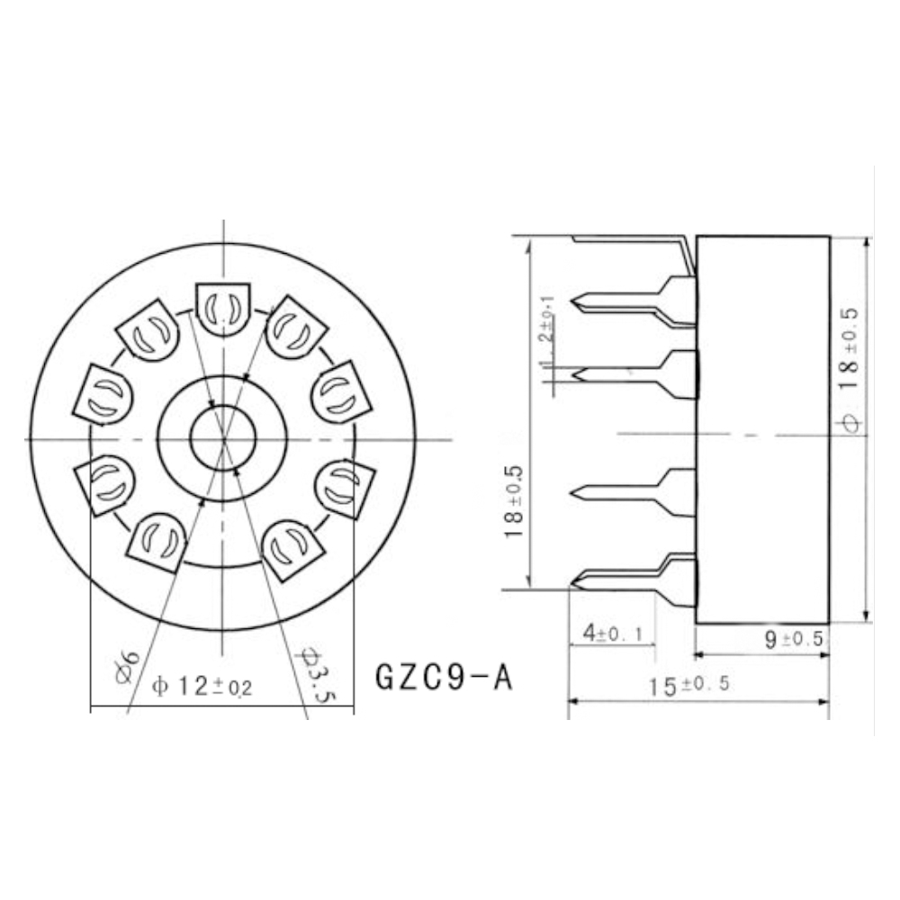1PC Ceramic miniature 9-pin tube socket GZC9-A-G gold-plated 9-pin socket for PCB compatible with 6P1 6N1 6N3 6P14 tubes