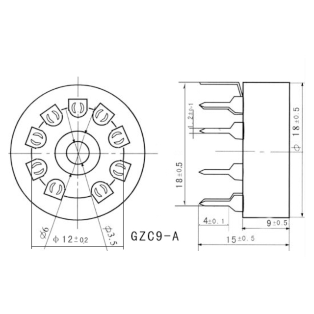 1PC Ceramic miniature 9-pin tube socket GZC9-A-G gold-plated 9-pin socket for PCB compatible with 6P1 6N1 6N3 6P14 tubes