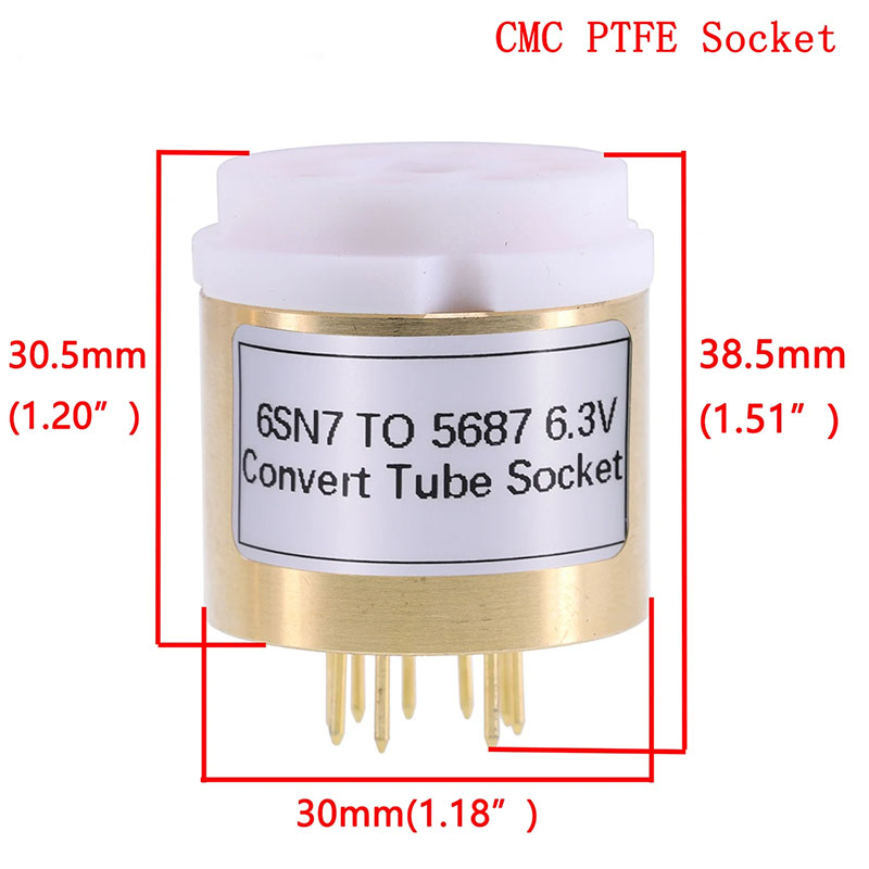 1pc 6SN7 TO 5687 6.3V Vacuum Tube Socket Adapter for tube amplifier Copper shell CMC PTFE Socket