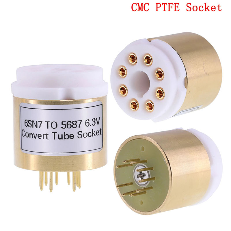 1pc 6SN7 TO 5687 6.3V Vacuum Tube Socket Adapter for tube amplifier Copper shell CMC PTFE Socket