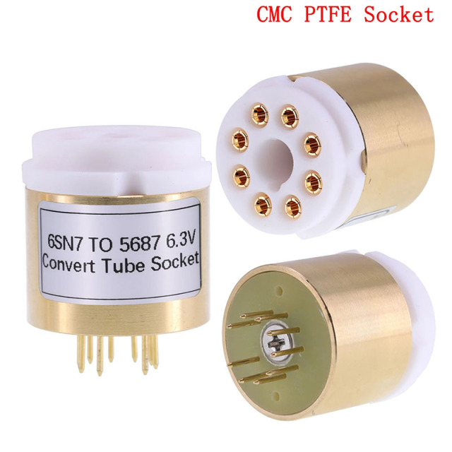 1pc 6SN7 TO 5687 6.3V Vacuum Tube Socket Adapter for tube amplifier Copper shell CMC PTFE Socket