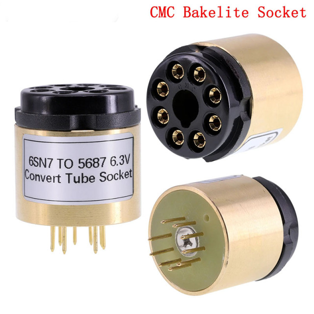 1pc 6SN7 TO 5687 6.3V Vacuum Tube Socket Adapter for tube amplifier Copper shell CMC Bakelite Socket