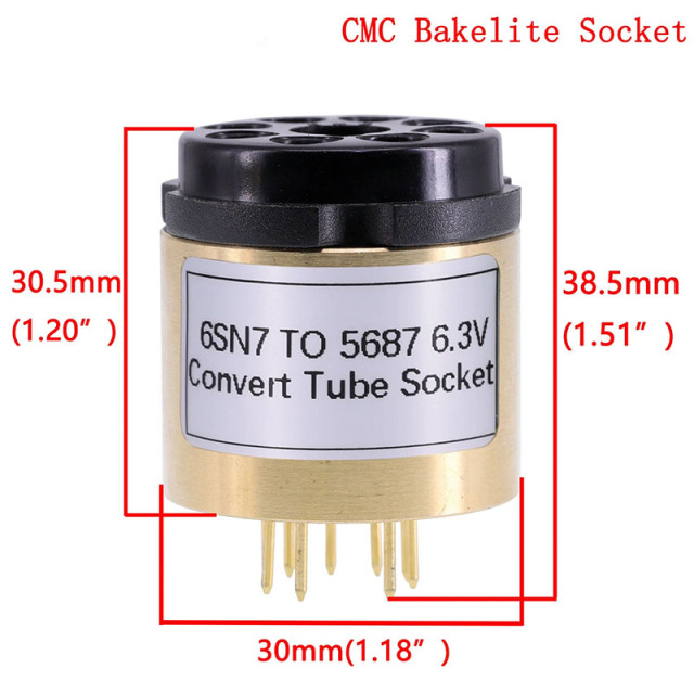 1pc 6SN7 TO 5687 6.3V Vacuum Tube Socket Adapter for tube amplifier Copper shell CMC Bakelite Socket