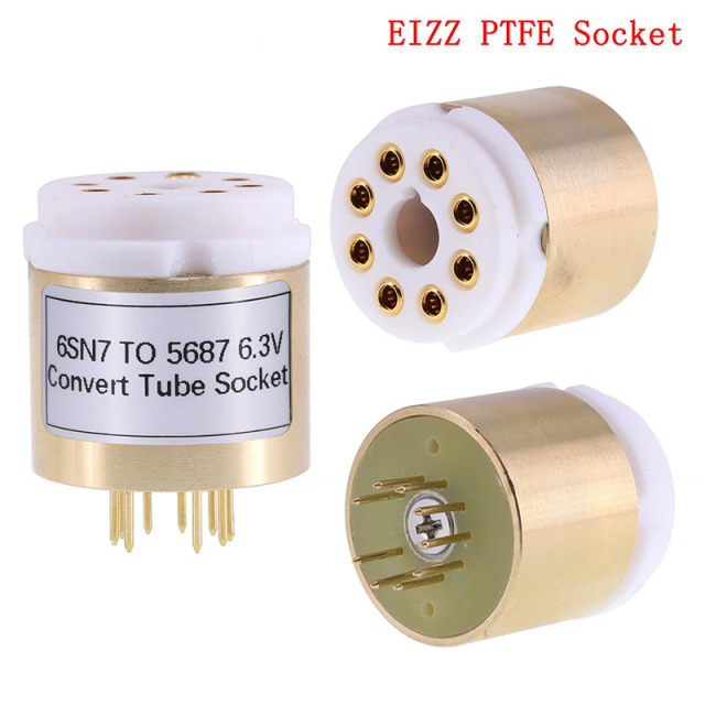1pc 6SN7 TO 5687 6.3V Vacuum Tube Socket Adapter for tube amplifier Copper shell EIZZ PTFE Socket